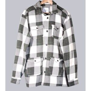 Les Deux Jesse Checker Plaid Hybrid Shirt Oversize Ivory Green 100% Cotton